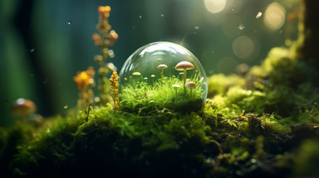 A Serene Glass Ball Resting on a Mossy Surfaceの素材