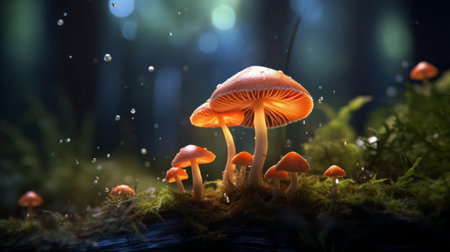Group of Mushrooms in Lush Green Fieldの素材