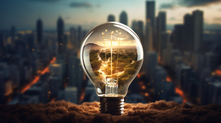 A Light Bulb With a Picture of a City Inside Itの素材