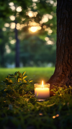 A Serene Candle Illuminating a Tranquil Sceneの素材