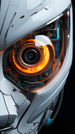 A Close up of a Robots Face With a Lensの素材