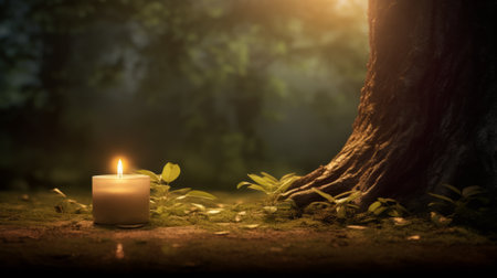 A Peaceful Candle Illuminates the Forestの素材