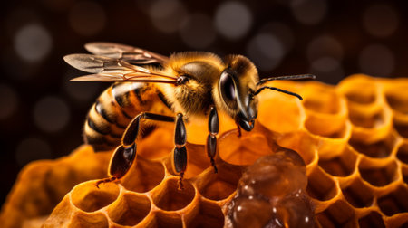 Close-Up of a Bee on a Honeycombの素材