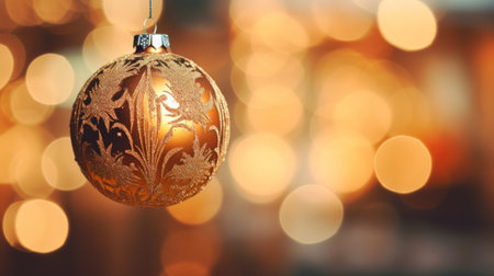 A Shimmering Golden Ornament Hanging from a Stringの素材