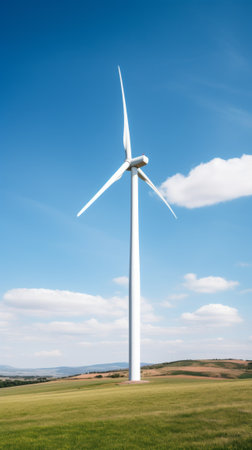 Wind Turbine in a Green Fieldの素材