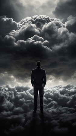 Man Standing in a Cloud-Filled Skyの素材