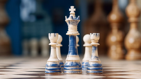 A strategic arrangement of chess pieces on a game boardの素材