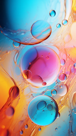 A close up of a colorful liquid filled with bubblesの素材