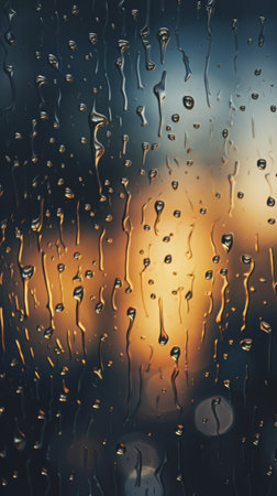 Rain Drops on Window with Street Light in Backgroundの素材