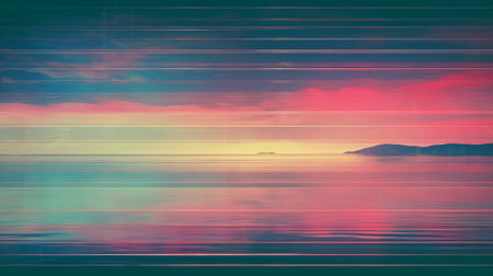 A breathtaking view of a colorful sunset reflecting on a tranquil lakeの素材