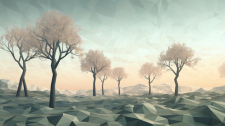 A Serene Digital Landscape with Majestic Treesの素材