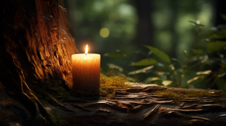 A Solitary Candle Illuminating the Enchanting Forestの素材