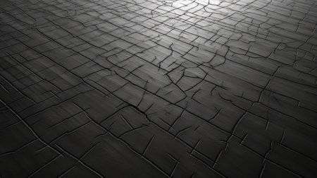 A monochrome image of a textured brick floorの素材