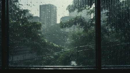A View of a City Through a Rainy Windowの素材