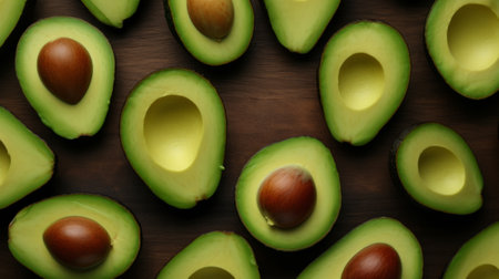 Avocado Halves on a Wooden Surfaceの素材
