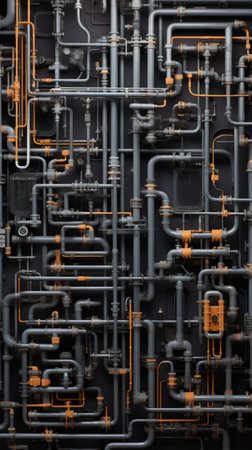Black and Yellow Background with Pipes and Valvesの素材