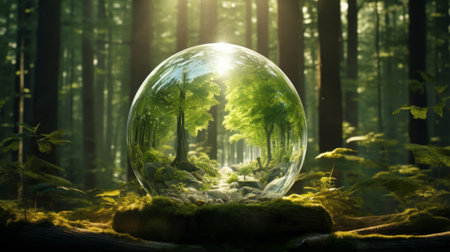 A glass ball in the middle of a forestの素材