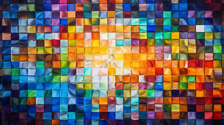 A vibrant and geometric abstract background with colorful squaresの素材