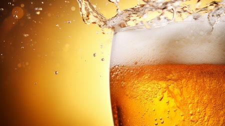 A refreshing glass of beer with water droplets splashing on itの素材