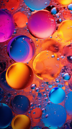 A close up view of colorful bubbles in waterの素材