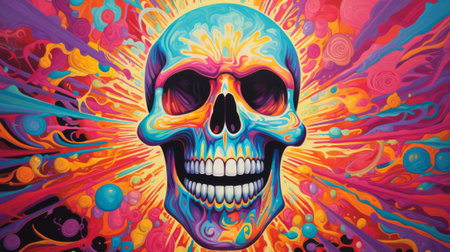 A Painting of a Skull With a Colorful Backgroundの素材