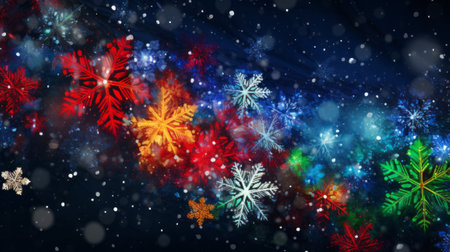 A colorful snowflake background with snow flakesの素材