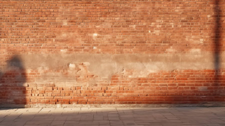 Ancient and unique orange brick wall during a sunny dayの素材