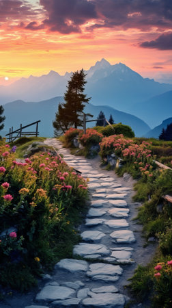 A Scenic Trail Leading to the Summitの素材
