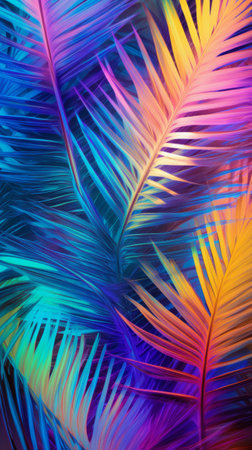 A close up of a multicolored palm leafの素材
