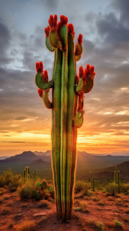 A Majestic Cactus Standing Tall in the Desertの素材