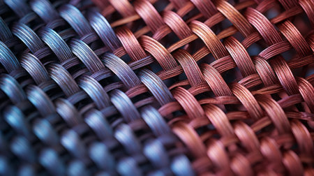 A detailed shot of a textured fabric weaveの素材