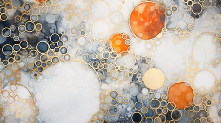 A painting with circles and bubbles on itの素材