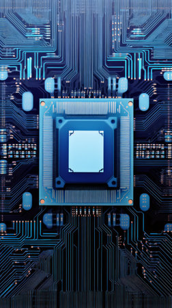 Computer Circuit Board with Blue Squareの素材