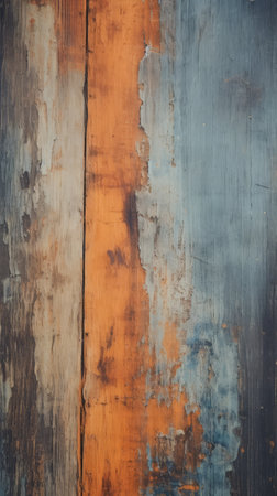 A detailed view of weathered wooden wall with chipping paintの素材