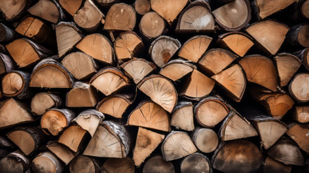 A stack of firewood logs ready for winterの素材
