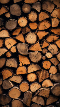 Stacked firewood logs ready for winter fuelの素材