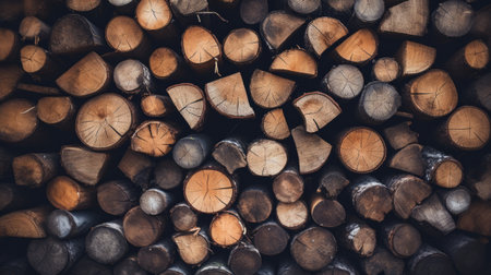 A neat stack of firewood logs ready for winterの素材