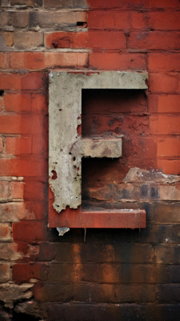 A brick wall with the letter E painted on itの素材