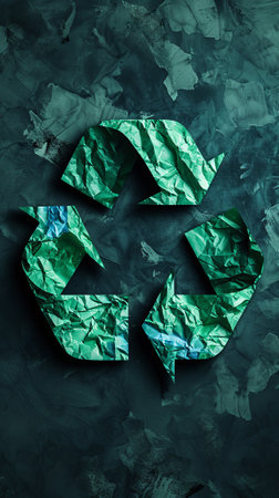 Green Recycling Symbol Surrounded by Rocks, Eco-Friendly Waste Management Conceptの素材
