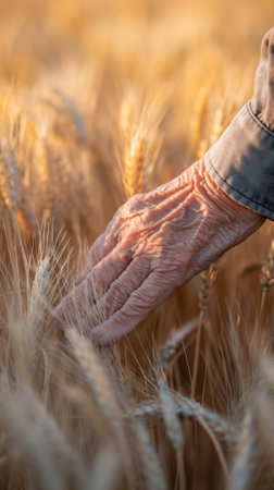 Persons Hand Reaching Out in Wheat Fieldの素材