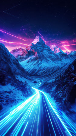 Long Exposure Photo of Mountain Road Leading Through Majestic Landscapeの素材