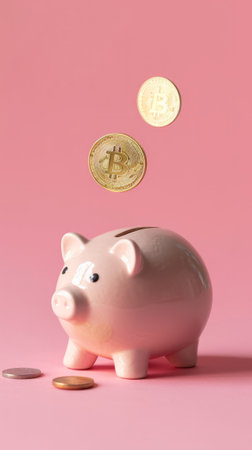 Pink Piggy Bank With Coin Slot, Money Savings and Investment Conceptの素材