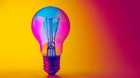 Colorful Light Bulb on Table, Illuminating the Room With Vibrant Glowの素材