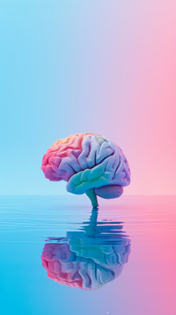 Pink and Blue Brain Floating on Body of Water - Mind Over Matter Conceptの素材