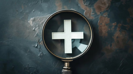 Magnifying Glass With White Cross, A Tool for Close Examination and Analysisの素材
