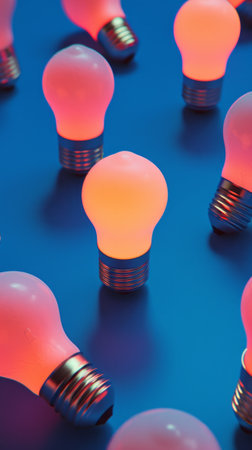 Group of Light Bulbs on Blue Surfaceの素材