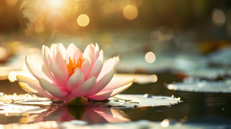 Pink Flower Floating on Water, Serene Nature Beauty in Bloomの素材