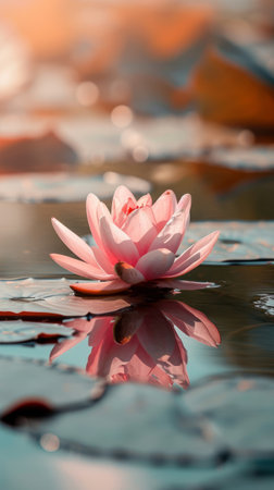 Pink Flower Floating on Waterの素材