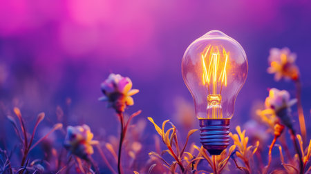 Light Bulb Illuminating a Beautiful Field of Flowersの素材