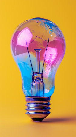 Colorful Light Bulb on Yellow Backgroundの素材